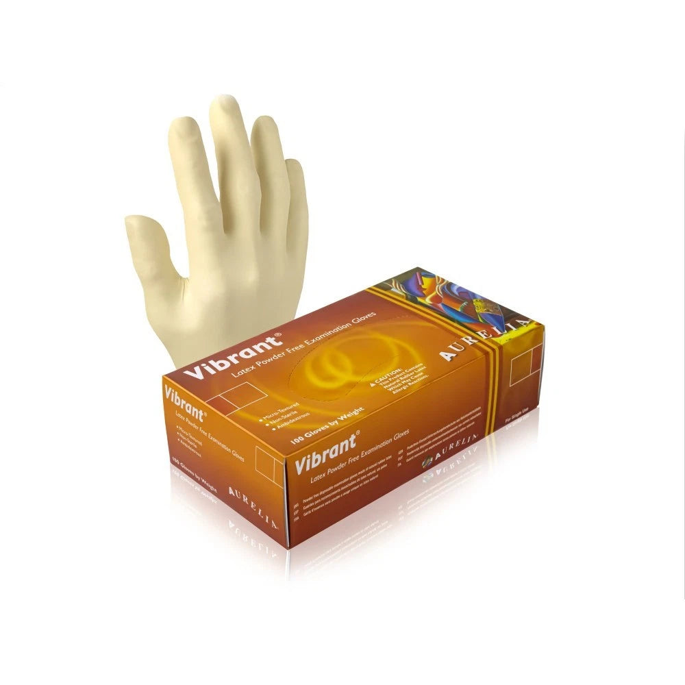 Aurelia Vibrant 100 Micro Textured Latex Examination Gloves 5.7g - Powder-Free - Medium (100) - 
