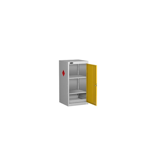 Hazardous Substance Cabinet with Dished Top - 890 x 460 x 460 - Silver and Yellow