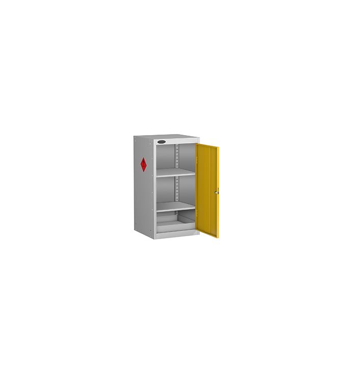 Hazardous Substance Cabinet with Dished Top - 890 x 460 x 460 - Silver and Yellow - Bristol Maid