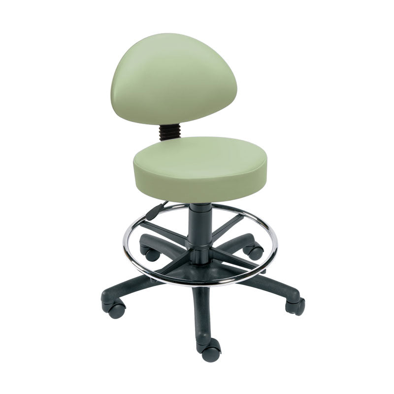 Gas-Lift Stool with Back Rest, Foot Ring & Castors, Vinyl-Anti Bacterial - 