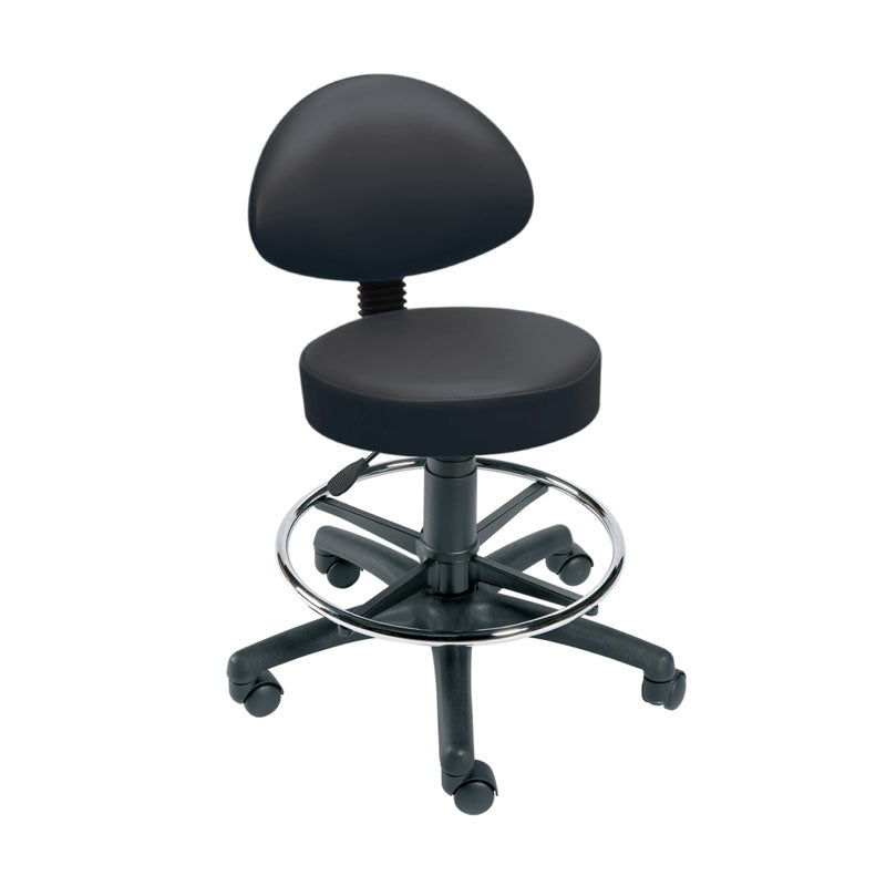 Gas-Lift Stool with Back Rest, Foot Ring & Castors, Vinyl-Anti Bacterial - 