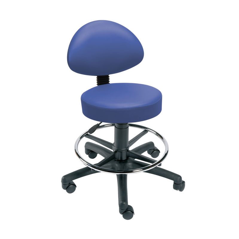 Gas-Lift Stool with Back Rest, Foot Ring & Castors, Vinyl-Anti Bacterial - 