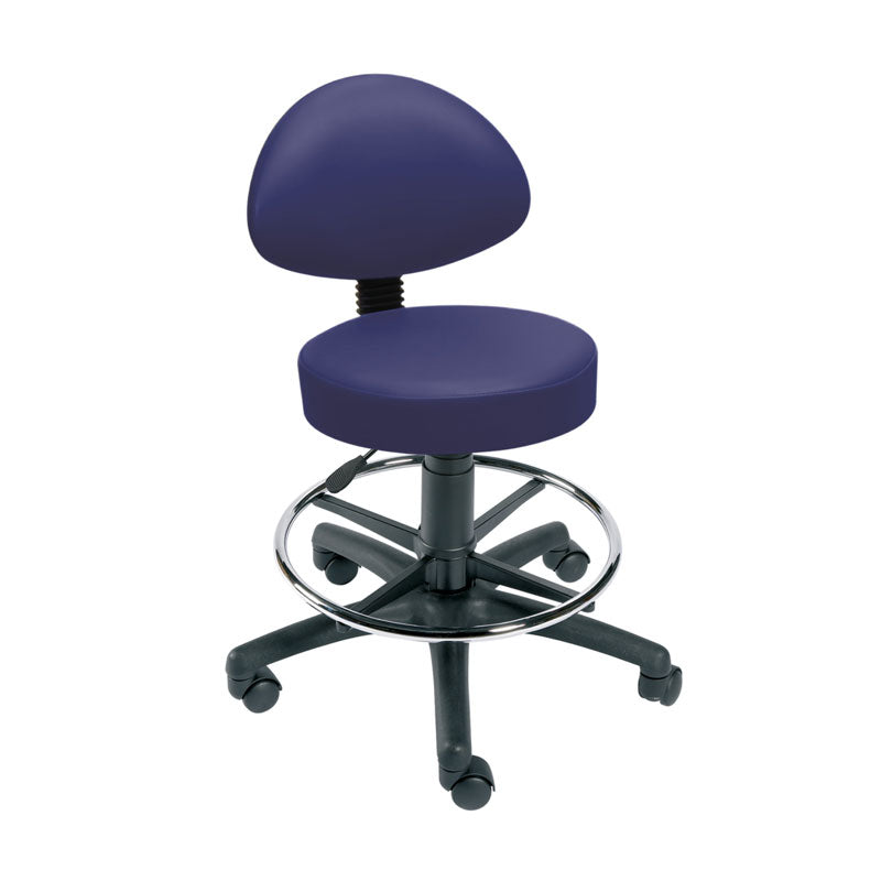 Gas-Lift Stool with Back Rest, Foot Ring & Castors, Vinyl-Anti Bacterial - 