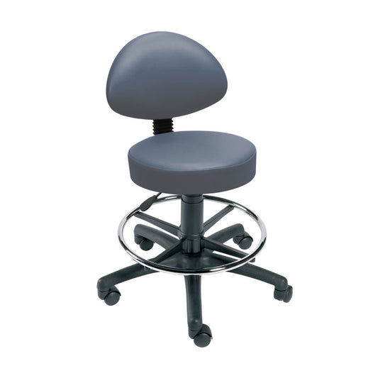 Gas-Lift Stool with Back Rest, Foot Ring & Castors, Vinyl-Anti Bacterial - 