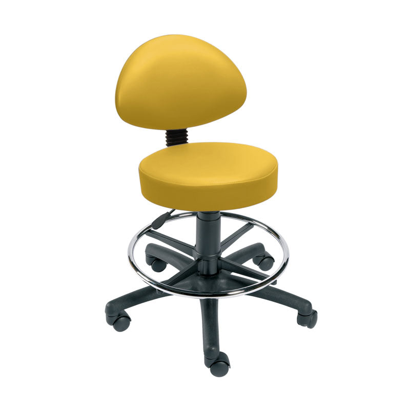 Gas-Lift Stool with Back Rest, Foot Ring & Castors, Vinyl-Anti Bacterial - 