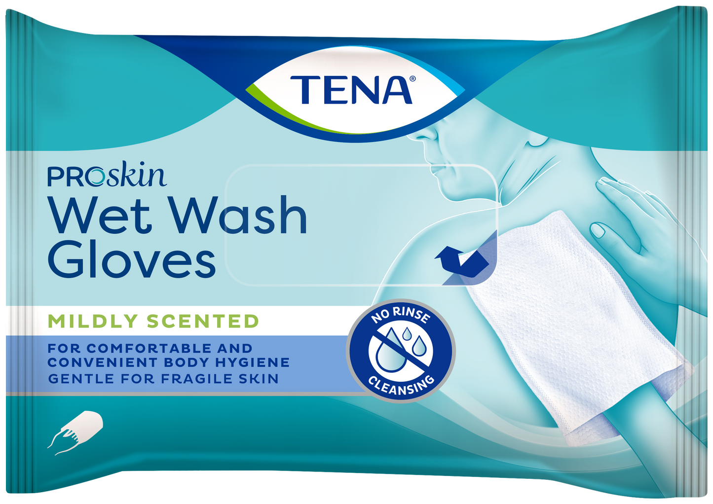 TENA Wet Wash Glove (Mildy Scented) - Pack of 8 - 