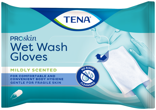 TENA Wet Wash Glove (Mildy Scented) - Pack of 8 - 