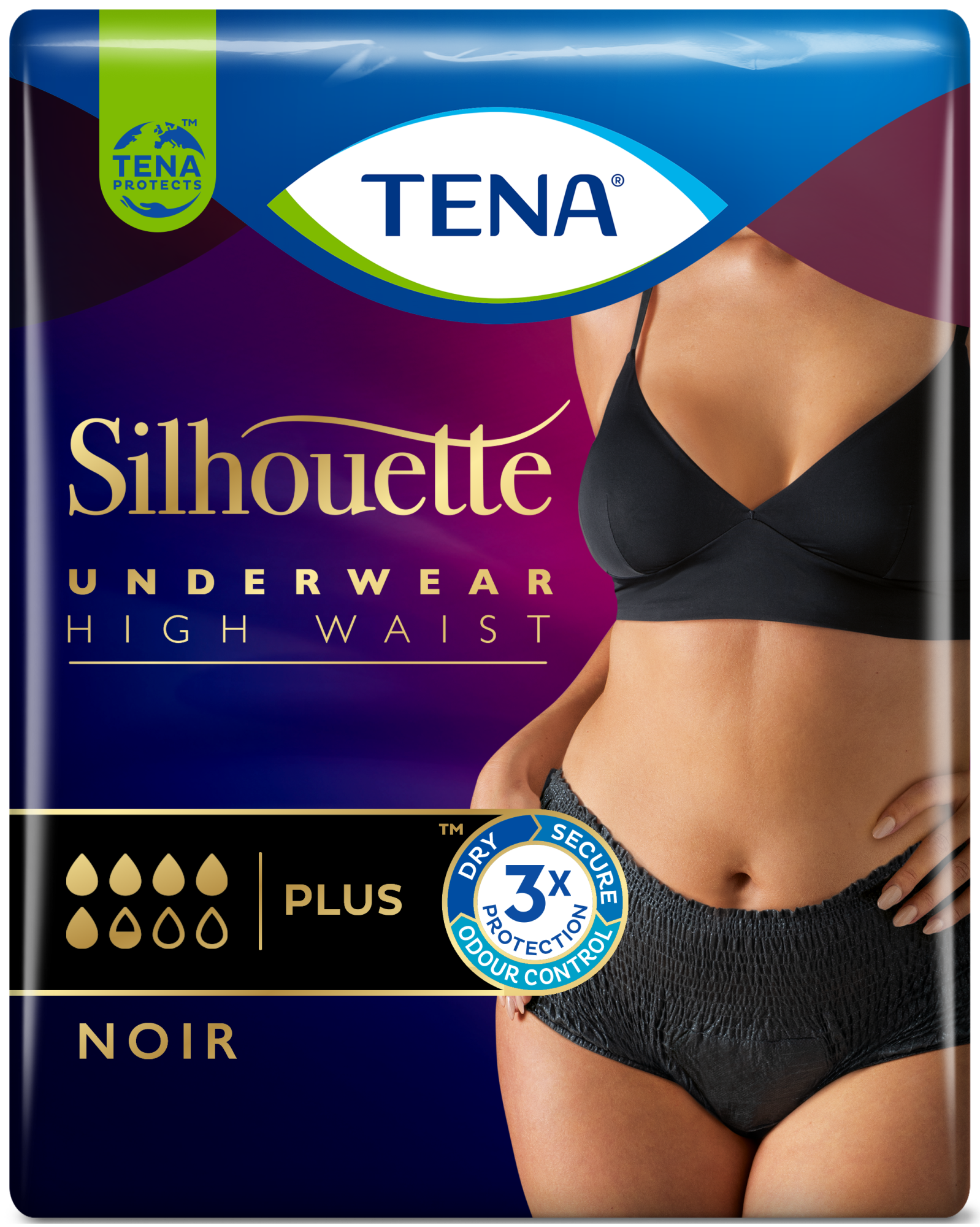 TENA Silhouette Pants - Plus - High Waist - Black - Medium - Pack of 9 - 