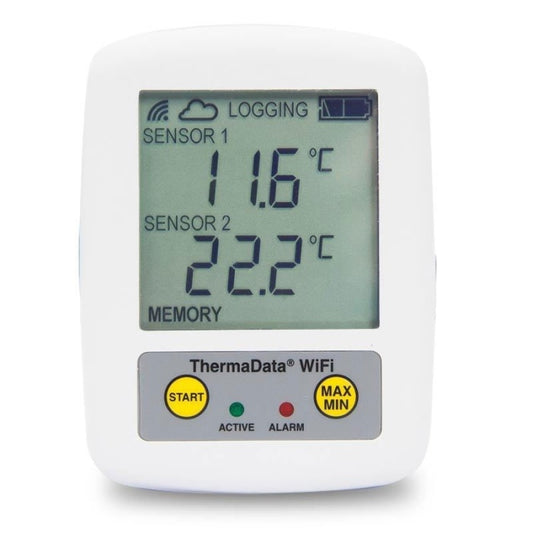 ThermaData® WiFi 2-Channel Thermocouple Logger with Type K Probe Sockets - 