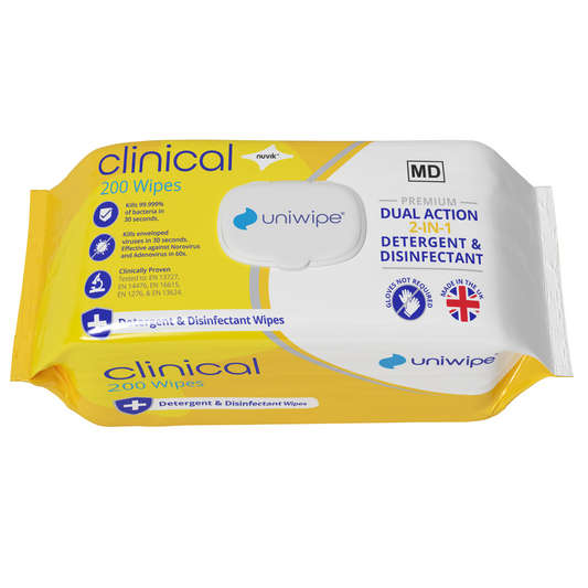 Uniwipe Clinical 2-in-1 Disinfectant & Detergent Wipe -  200 pack - 
