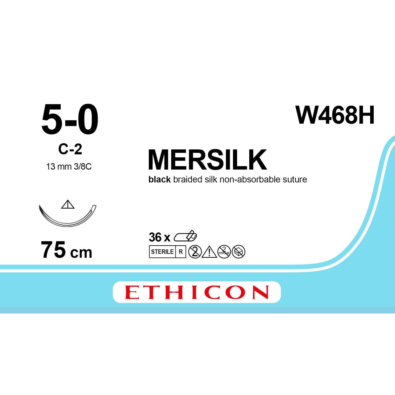Mersilk Braided Black - 5-0 - 75cm -1x Conventional Cutting 16mm 3/8C Box of 36 - 