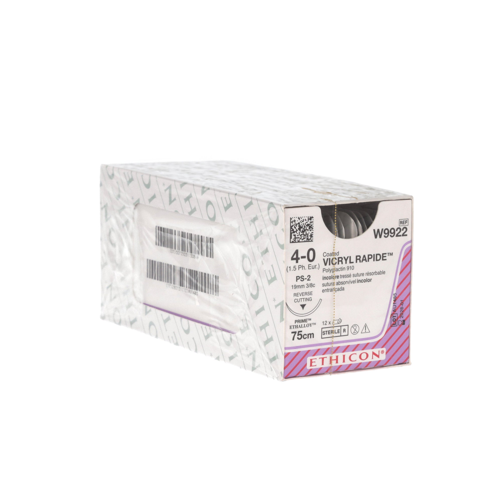 Coated VICRYL rapide Suture: 19mm 75cm undyed 4-0 1.5 (x12) - 