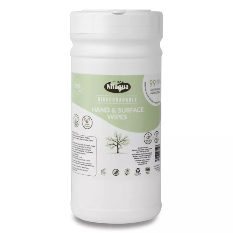 Nilaqua Biodegradable Hand & Surface Wipes 100pk (Canister) - 