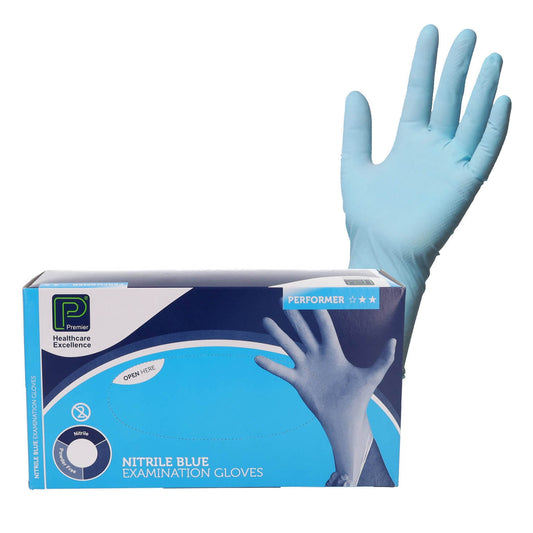 Premier Blue Nitrile Examination Gloves - Non Sterile - Small - Box Of 200