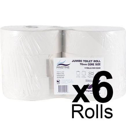 Toilet Tissue- Jumbo Roll- 2 Ply- 325m x 95mm- 2 1/4in core - box of 6 - Bunzl Catering Supplies