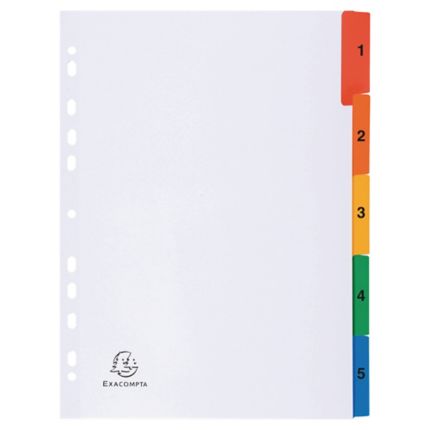 Exacompta White Card Printed A4 Indices, Mylar Tabs 5 Part (1-5) Coloured - Discontinued
