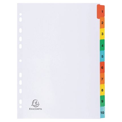 Exacompta White Card Printed A4 Indices, Mylar Tabs 10 Part (1-10) - Discontinued