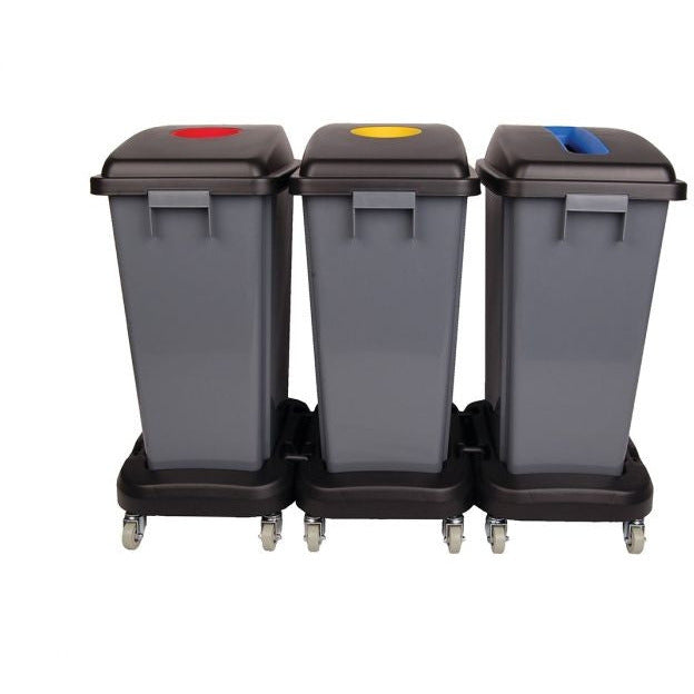 Dolly Bin Kit: 3 Gray Bins - 3 Dollies - 1 Blue, 1 Red, 1 Yellow Lid ...