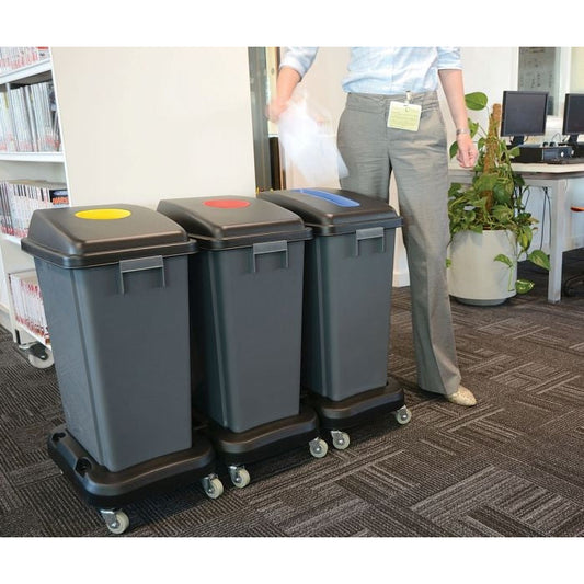 Dolly Bin Kit: 3 Gray Bins - 3 Dollies - 1 Blue, 1 Red, 1 Yellow Lid - Robert Scott