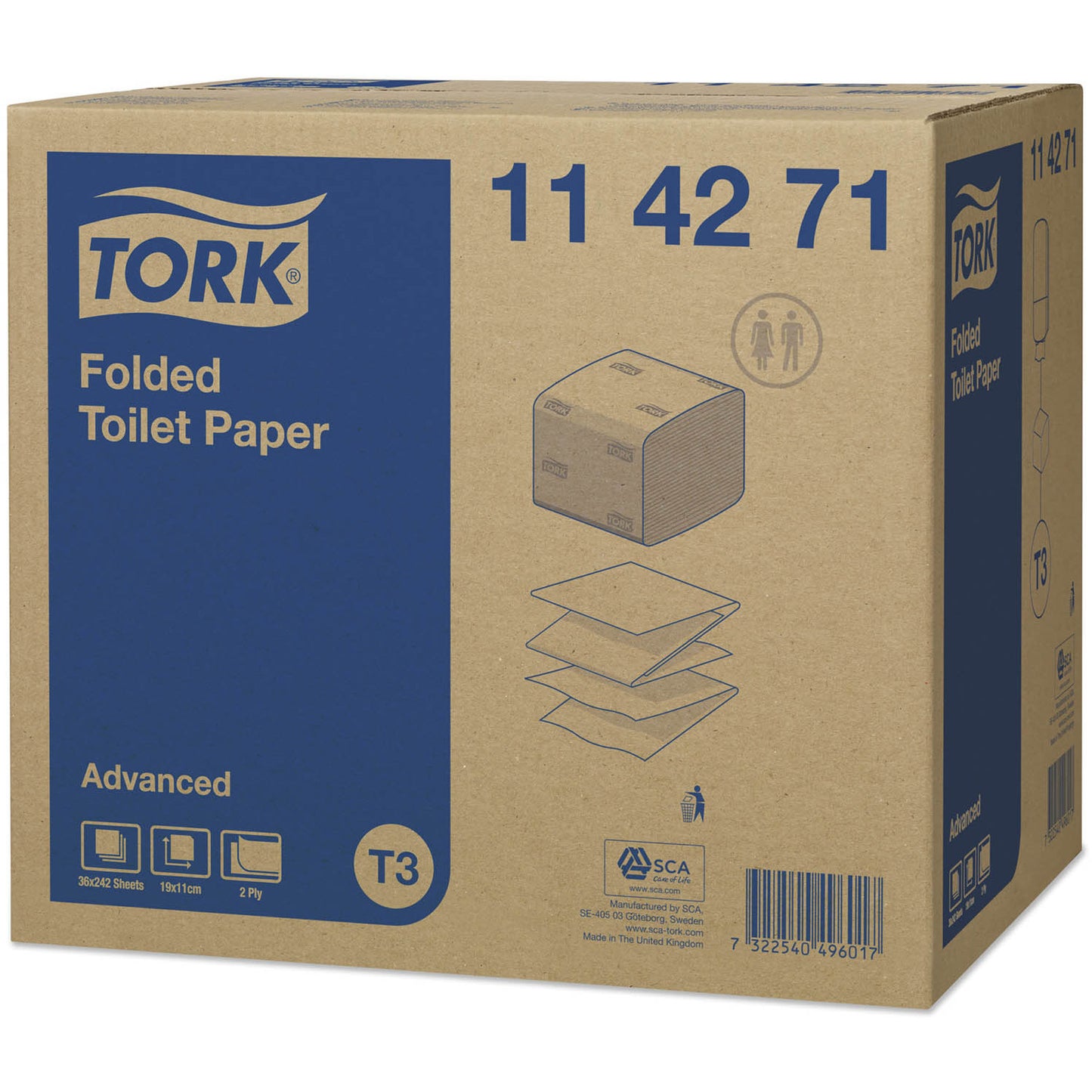 Tork Folded Toilet Paper Advanced 2Ply - 114271 - 242 Sheets x 36 Rolls - Tork