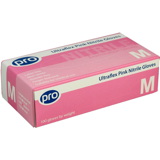 Ultraflex Pink Nitrile Glove Powder Free - Large x 100