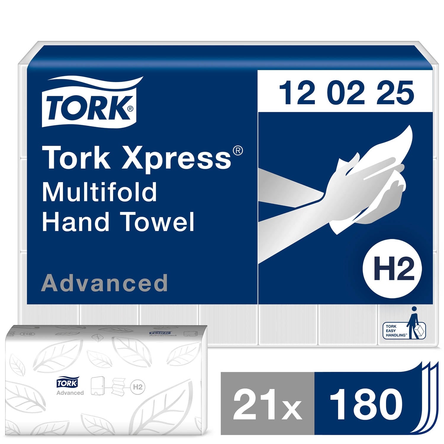 Tork Xpress Multifold Hand Towel White 2Ply - 120225 - Case of 21 x 180m - 3780 Towels - Tork