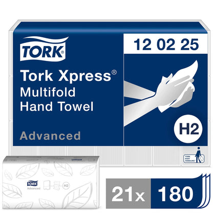 Tork Xpress Multifold Hand Towel White 2Ply - 120225 - Case of 21 x 180m - 3780 Towels - Tork