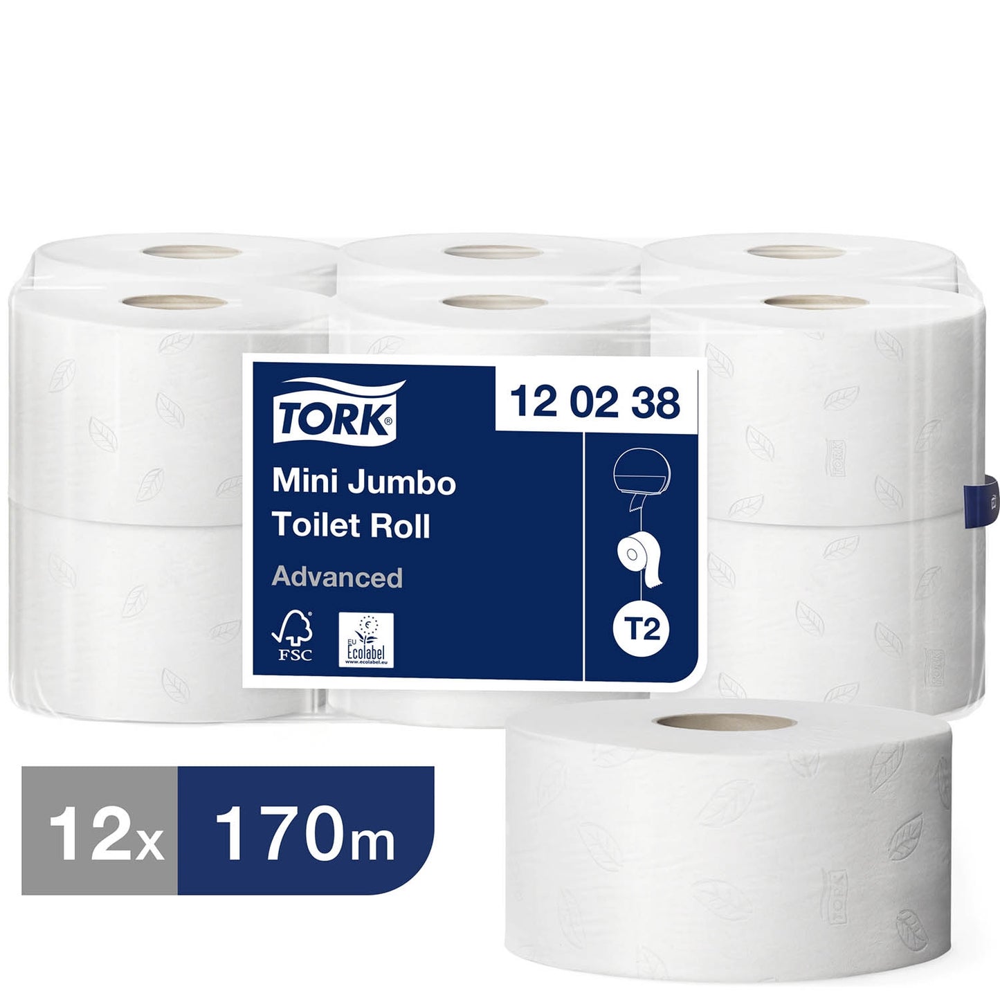 Tork Mini Jumbo Toilet Roll Advanced 2 Ply - 120238 - Case of 12 Rolls - 170m