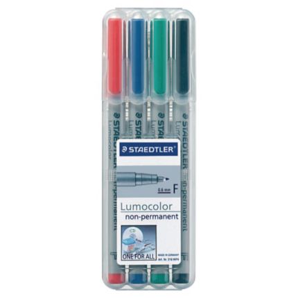 Staedtler Lumocolor Non-Permanent Pens Fine Assorted Colours - Box of 4 - Discontinued