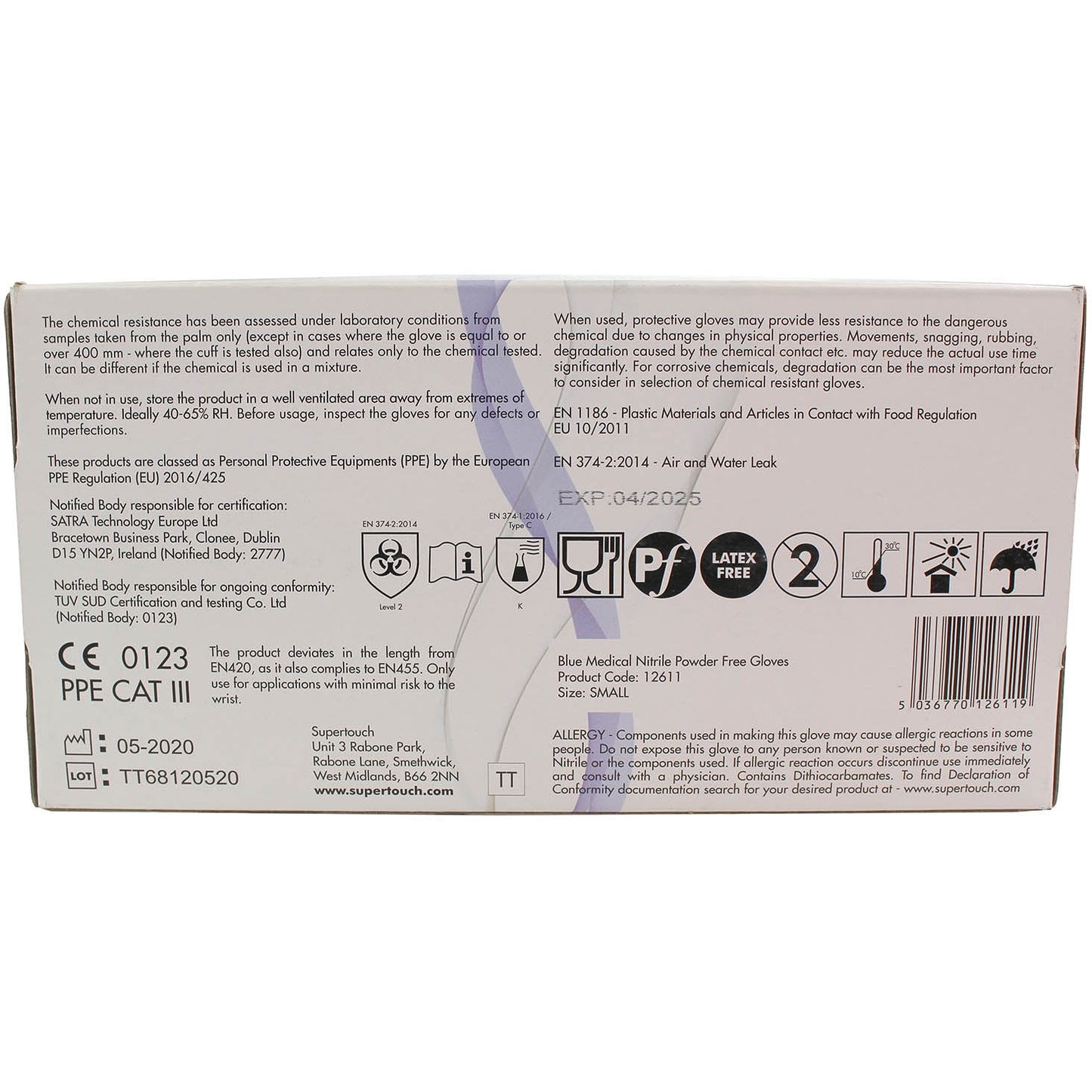 Blue Nitrile Gloves Extra Large x 100 [PPE CAT III] - Supertouch