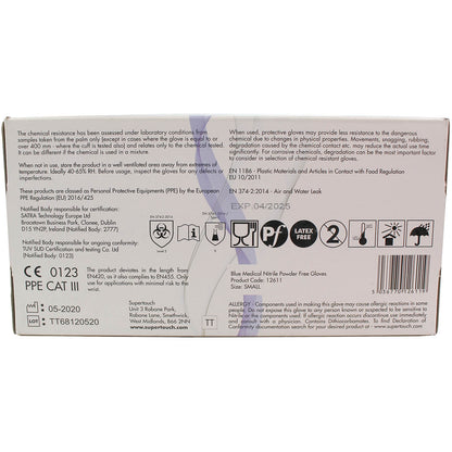 Blue Nitrile Gloves Extra Large x 100 [PPE CAT III] - Supertouch