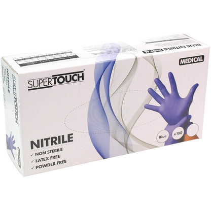 Blue Nitrile Gloves Large x 100 [PPE CAT III] - Supertouch