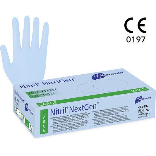 Nitrile Examination Protective Gloves- 1 x Box of 100 Gloves - Large - Meditrade