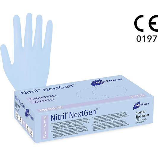 Nitrile Examination Protective Gloves- 1 x Box of 100 Gloves- Medium - Meditrade