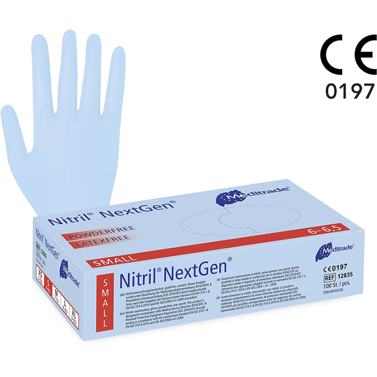 Nitrile Examination Protective Gloves- 1 x Box of 100 Gloves Small - Meditrade