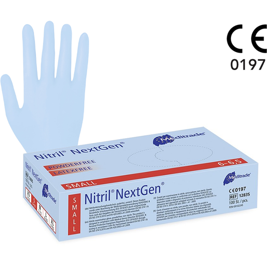 Nitrile Examination Protective Gloves- 1 x Box of 100 Gloves Small - Meditrade