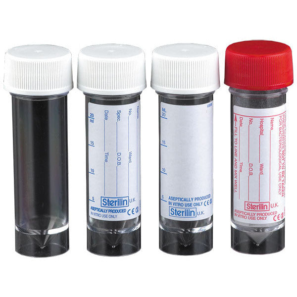 30ml Urine Bottle/Sample collection by Sterilin with Printed Label & Boric Acid x 400