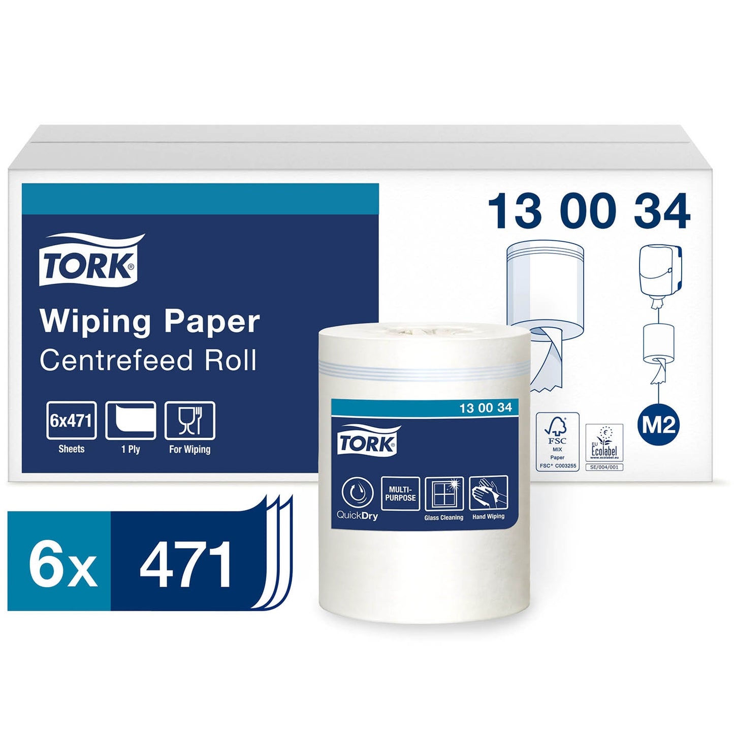 Tork Universal Centrefeed Wiping Paper 1Ply - 130034 - Case of 6 Rolls - 19cm x 165m