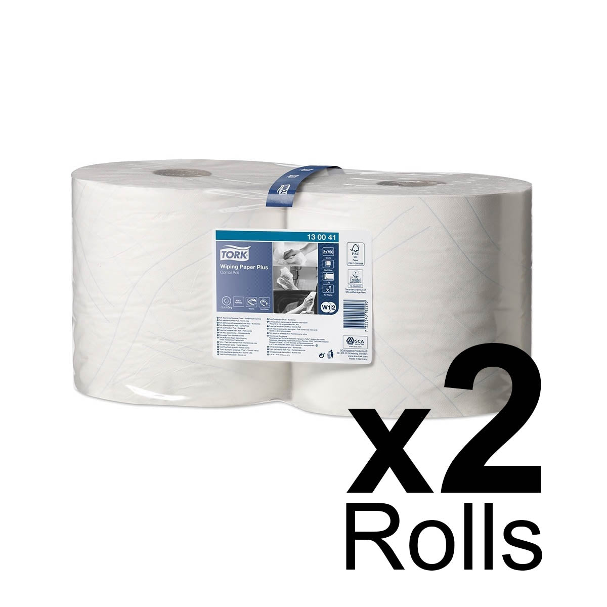 Tork Wiping Paper Plus White 2Ply - 130041 - 2 Rolls x 750 Sheets ...
