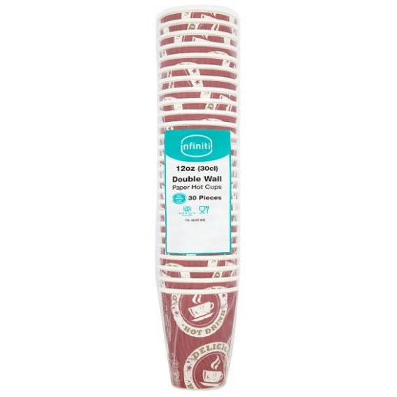 Double Wall Paper Hot Cups - 30 Cups 12oz - Infiniti