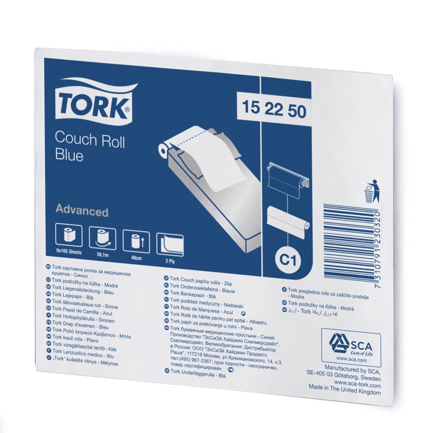 Tork Advanced Blue Couch Roll 2Ply - 152250 - Case of 9 Rolls x 56m