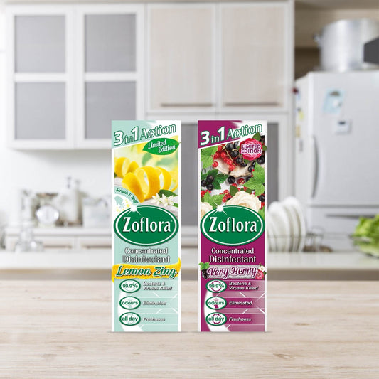 Zoflora 250ml Assortment - Lemon Zing/Very Berry - Pack of 8 - Zoflora