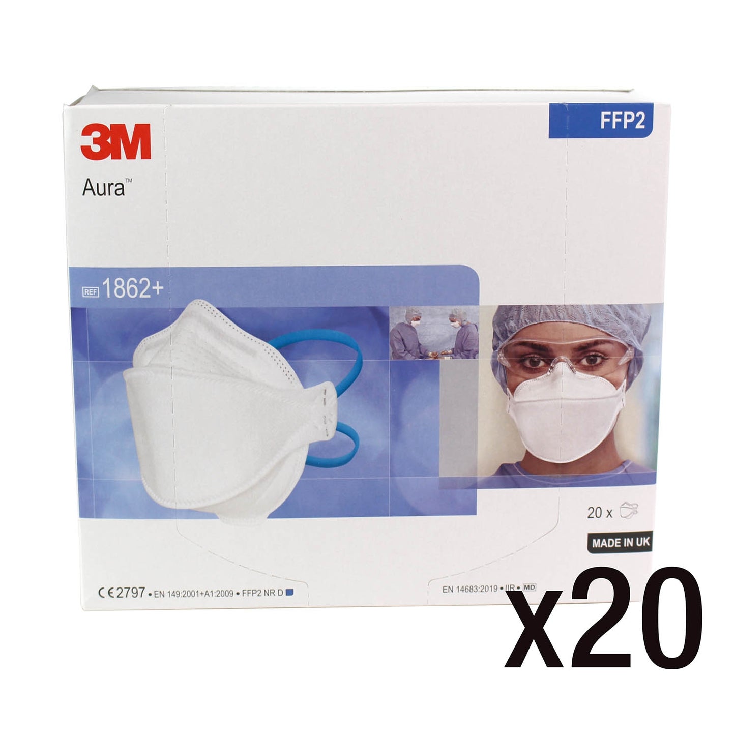 3M™ 1862+  Aura™ FFP2 [+IIR] Healthcare Respirator Mask x 20