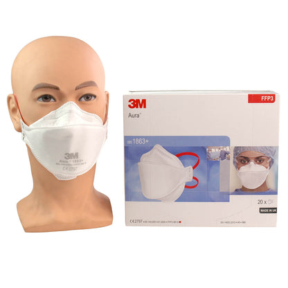 3M™ 1863+ Aura™ Disposable Healthcare Respirator, FFP3 +IIR - Box of 20