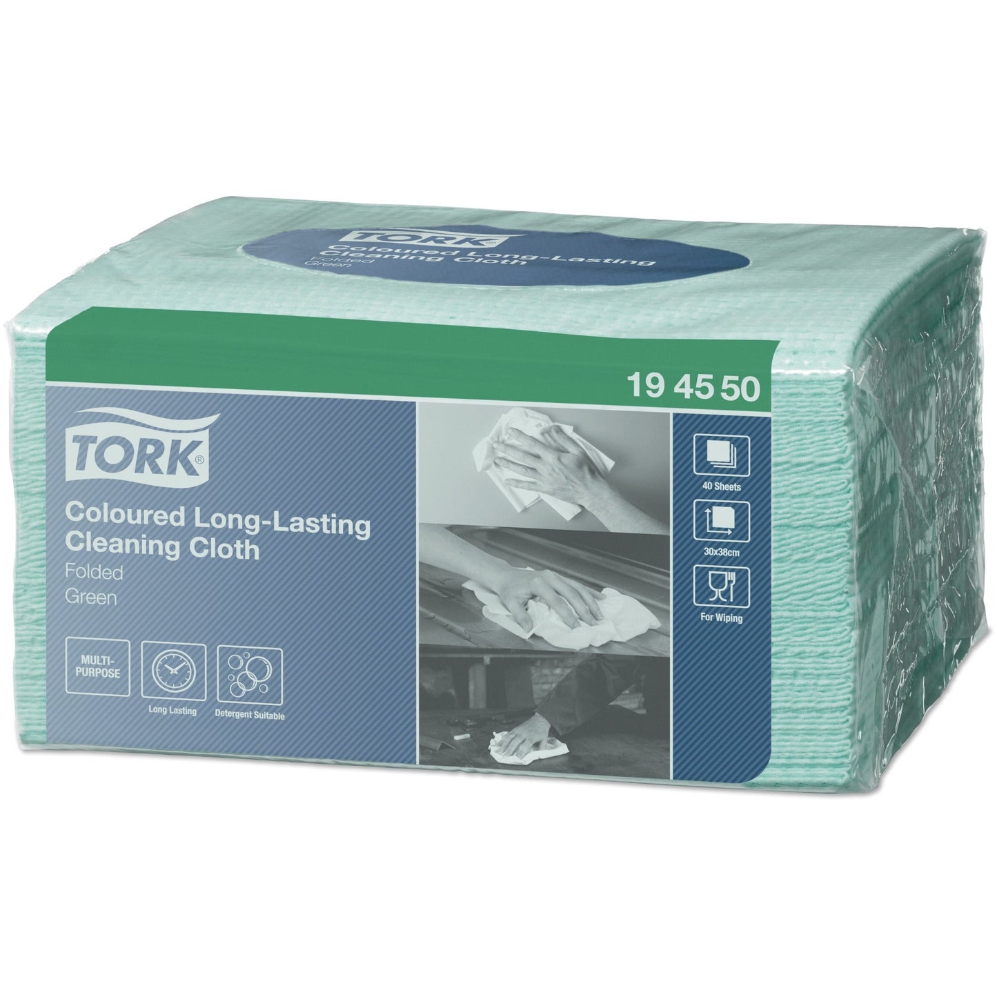 Tork Long-Lasting Cleaning Cloth in Green - Pack of 40 - 194550 - Tork
