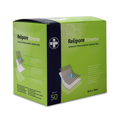 8m x 10cm Relipore Xtreme Adhesive Dressing Pads Sterile - Box of 50 - Reliance