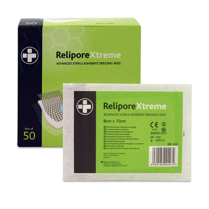 8m x 10cm Relipore Xtreme Adhesive Dressing Pads Sterile - Box of 50 - Reliance