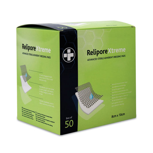 8m x 16cm Relipore Xtreme Adhesive Dressing Pads Sterile - Box of 50 - Reliance