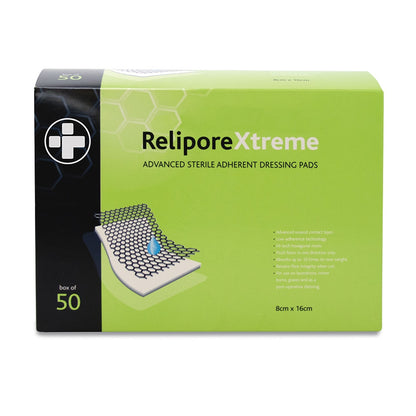 8m x 16cm Relipore Xtreme Adhesive Dressing Pads Sterile - Box of 50