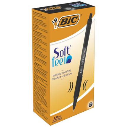 Bic Soft Feel Retractable Ballpoint pens Med Point (1.0 mm) Black, Box of 12 - Discontinued